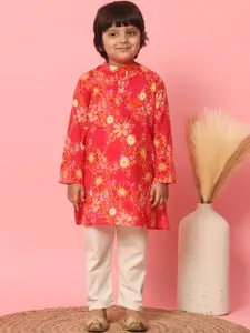 Readiprint Fashions Boys Floral Printed Regular Pure Cotton Kurta with Pyjamas