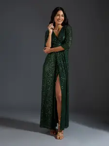 20Dresses Green Embellished V-Neck Sequinned Maxi Dress