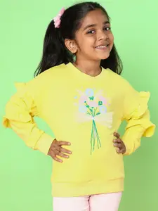 Nauti Nati Girls Floral Printed Long Sleeve Antimicrobial Fleece Pullover Sweatshirt