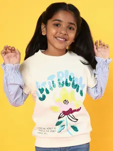 Nauti Nati Girls Graphic Round Neck Antimicrobial Fleece Pullover Sweatshirt