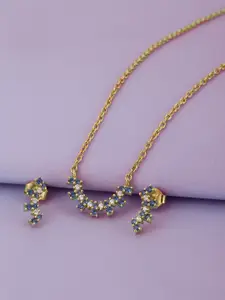Carlton London 925 Sterling Silver 18Kt Gold-Plated CZ-Studded Necklace & Earrings Set