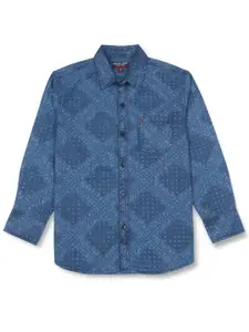 Gini and Jony Boys Geometric Printed Spread Collar Long Sleeve Pocket Cotton Casual Shirt