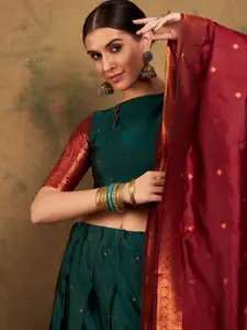 Sangria Woven Designed Lehenga & Unstitched Blouse With Dupatta