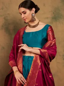 Sangria Woven-Design Semi-Stitched Lehenga & Unstitched Blouse With Dupatta