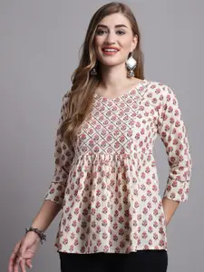 Roly Poly Floral Printed Cotton Empire Top
