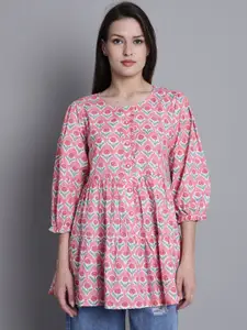 Roly Poly Floral Print Cotton Empire Longline Top