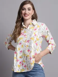 Roly Poly Floral Printed Cotton Shirt Style Top