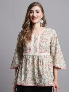 Roly Poly Floral Printed Bell Sleeve Pure Cotton Top
