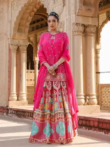 SCAKHI Embellished Beads and Stones Silk Ready to Wear Lehenga & Blouse With Dupatta