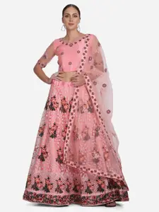 KALINI Embroidered Thread Work Semi-Stitched Lehenga & Unstitched Blouse With Dupatta