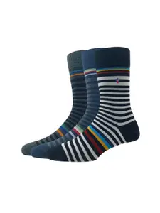 Louis Philippe Men Pack Of 3 Striped Calf-Length Socks