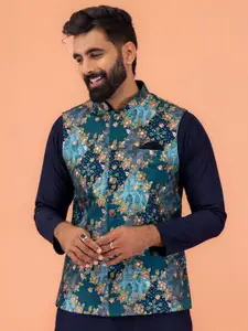 KISAH Men Printed Zari  Regular Fit Nehru Jacket