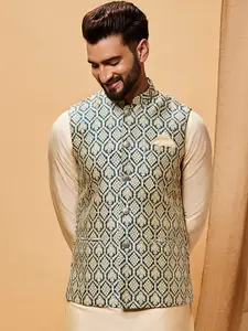 KISAH Jacquard Woven Design Nehru Jacket