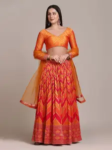 KALINI Woven Design Semi-Stitched Lehenga & Unstitched Blouse With Dupatta
