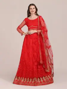 KALINI Embroidered Thread Work Semi-Stitched Lehenga & Unstitched Blouse With Dupatta