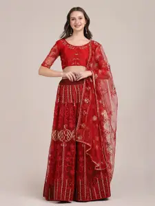 KALINI Embroidered Thread Work Semi-Stitched Lehenga & Unstitched Blouse With Dupatta