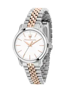 Maserati Women White Dial & Rose Gold Toned Stainless Steel Bracelet Style Straps Analogue Watch