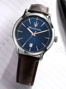 Maserati Men Blue Dial & Brown Leather Straps Analogue Watch R8851118016