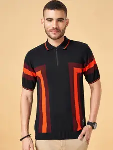 People Striped Polo Collar Slim Fit Pure Cotton T-Shirt