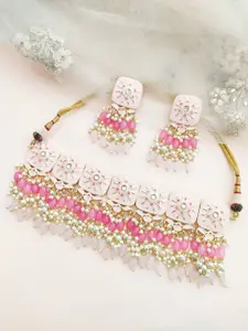 Pihtara Jewels Gold-Plated Stones-Studded & Beaded Necklace & Earrings