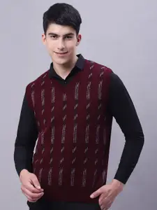 VENITIAN Striped Self Design Acrylic Sweater Vest