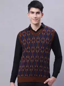 VENITIAN Self Design V-Neck Acrylic Sweater Vest