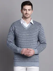 VENITIAN Geometric Printed Acrylic Pullover Sweater