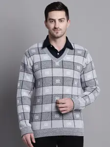 VENITIAN Checked Long Sleeves Acrylic Pullover