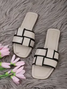 DressBerry Beige Woven Design Open Toe Flats