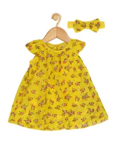 Creative Kids Infant Girls Floral Printed A-Line Mini Dress With Headband