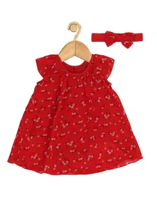 Creative Kids Infant Girls Floral Printed A-Line Mini Dress With Headband
