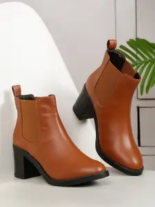 Bruno Manetti Women Mid-Top Block-Heeled Slip-On Chelsea Boots