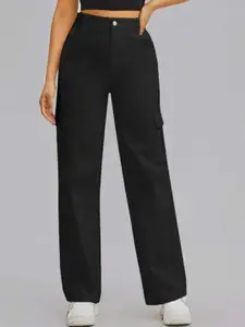 BROADSTAR Women Black Smart Wide Leg High-Rise Low Distress Stretchable Jeans