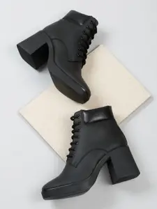 Bruno Manetti Women Textured Heeled Mid-Top Chunky Boots
