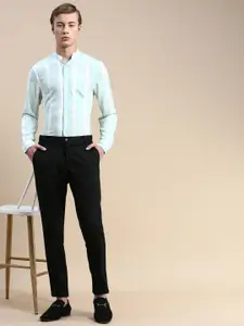 INVICTUS Standard Slim Fit Band Collar Chambray Cotton Formal Shirt