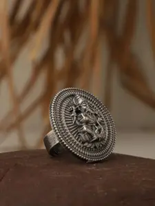 VENI Oxidized Silver-Plated Ganesha Adjustable Finger Ring