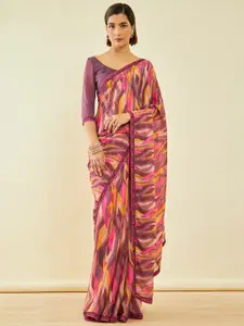 Soch Maroon & Purple Abstract Printed Beads and Stones Saree