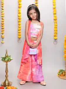 taffykids Girls Tie & Dyed Crop Top With Palazzos & Jacket Clothing Set