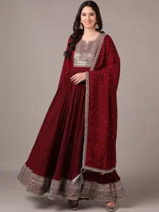 AHIKA Sequin Embroidered Anarkali Ethnic Dress With Dupatta