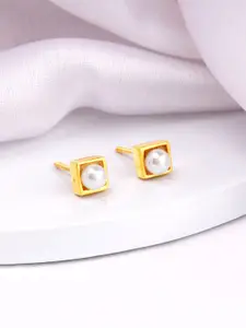 GIVA Gold-Plated Pearl Beaded 925 Sterling Silver Contemporary Studs Earrings