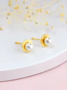 GIVA Gold-Plated Pearl Contemporary Stud Earrings
