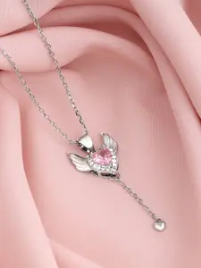 GIVA Rhodium-Plated Stone Studded Love Bird Pendant With Link Chain