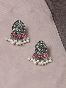 OOMPH Stone-Studded Beaded Contemporary Drop Earrings