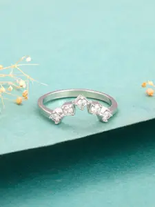 GIVA Rhodium-Plated Stone-Studded Adjustable Finger Ring