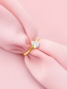 GIVA Gold-Plated CZ Studded Adjustable Finger Ring