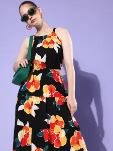 ANI Floral Print Maxi Dress with Cut-Out Detail