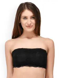 PrettyCat Black Lace Non-Wired Lightly Padded Bandeau Bra