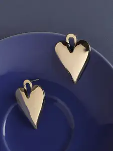 SOHI Gold-Plated Heart Shaped Studs Earrings