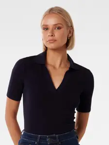 Forever New Short Sleeves Polo Collar Fitted Top
