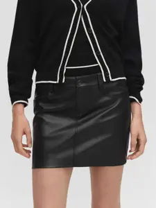MANGO Faux Leather Straight Mini Skirt
